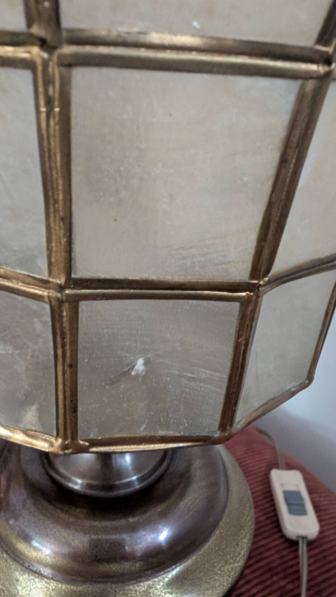 Brass and mother-of-pearl lamp. Lighthouse.