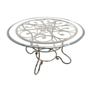 Table fer forgé et verre