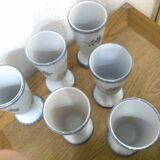 Set of 6 mazagrans with plant motif (carnations) blue-gray on white background