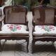Pair of Louis XV style armchairs in wood and caning.