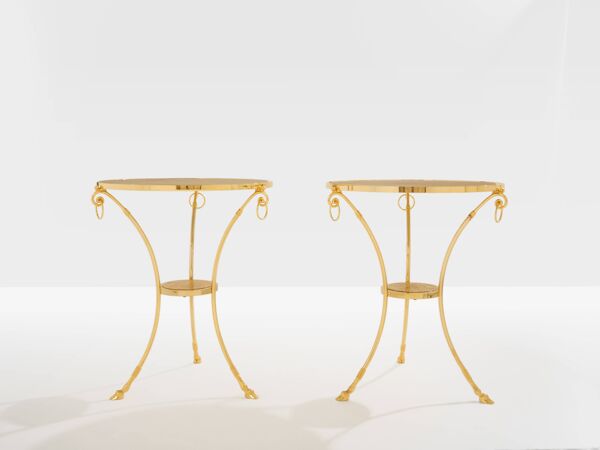 Set de 4 guéridons néoclassiques laiton marbre Maison Charles 1960