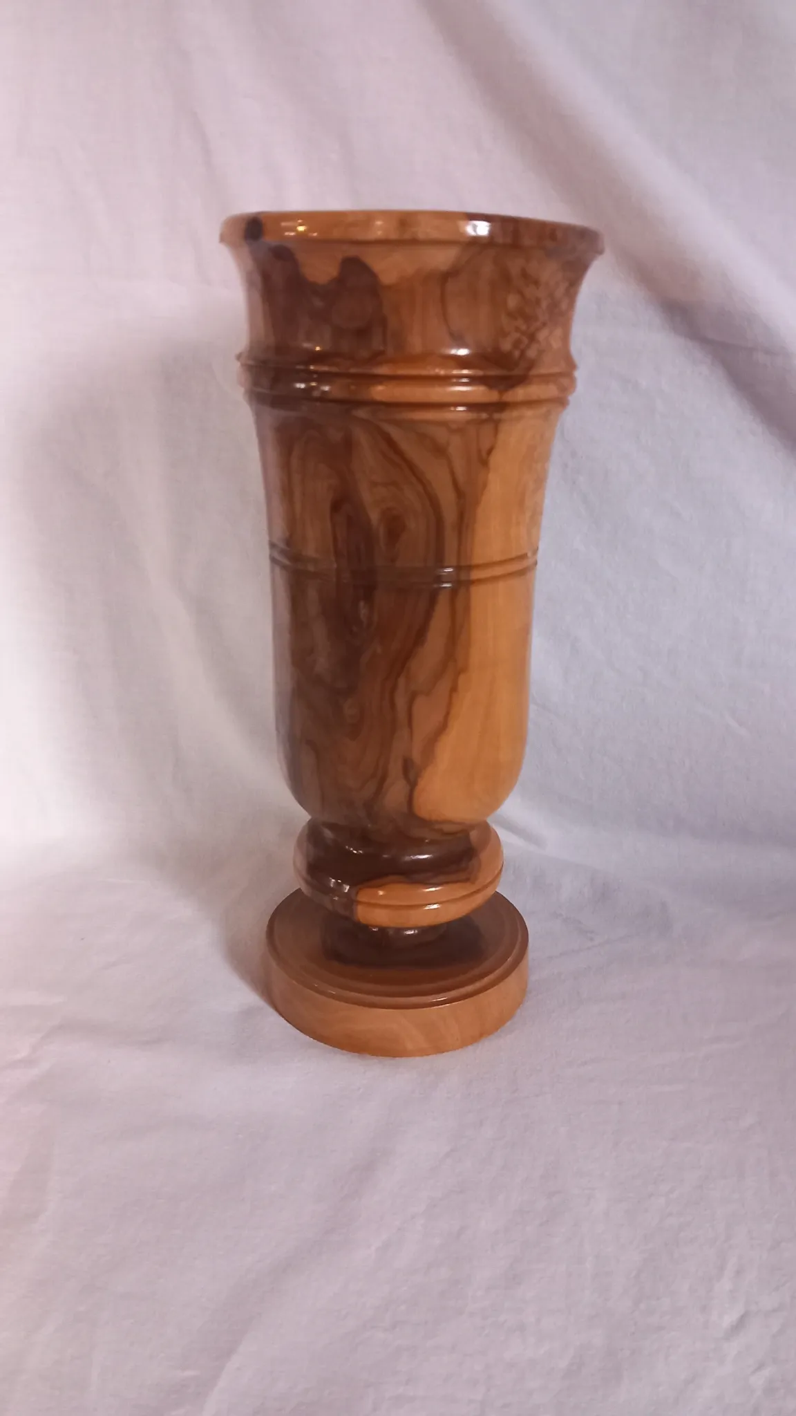 Vintage hand-turned solid olive wood vase – 1970s