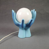 Lampe vintage mains et globe opaline - bleue - luminaire vintage