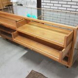 Beech and glass showcase 70s