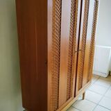 Armoire chêne et rotin tressé 60's