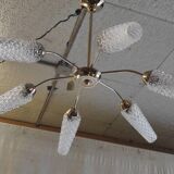 Chandelier with 6 lights in gold-plated metal and glass tulip - mid 20th century.