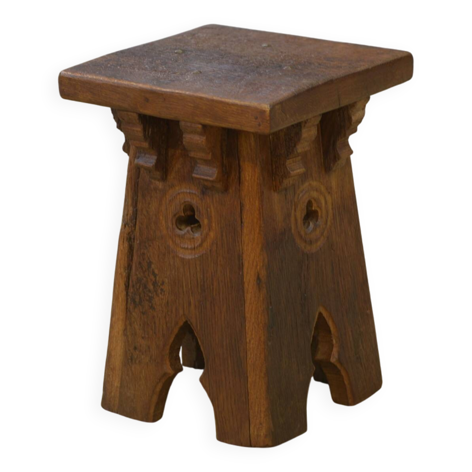Tabouret brutaliste en chêne début 20ème
