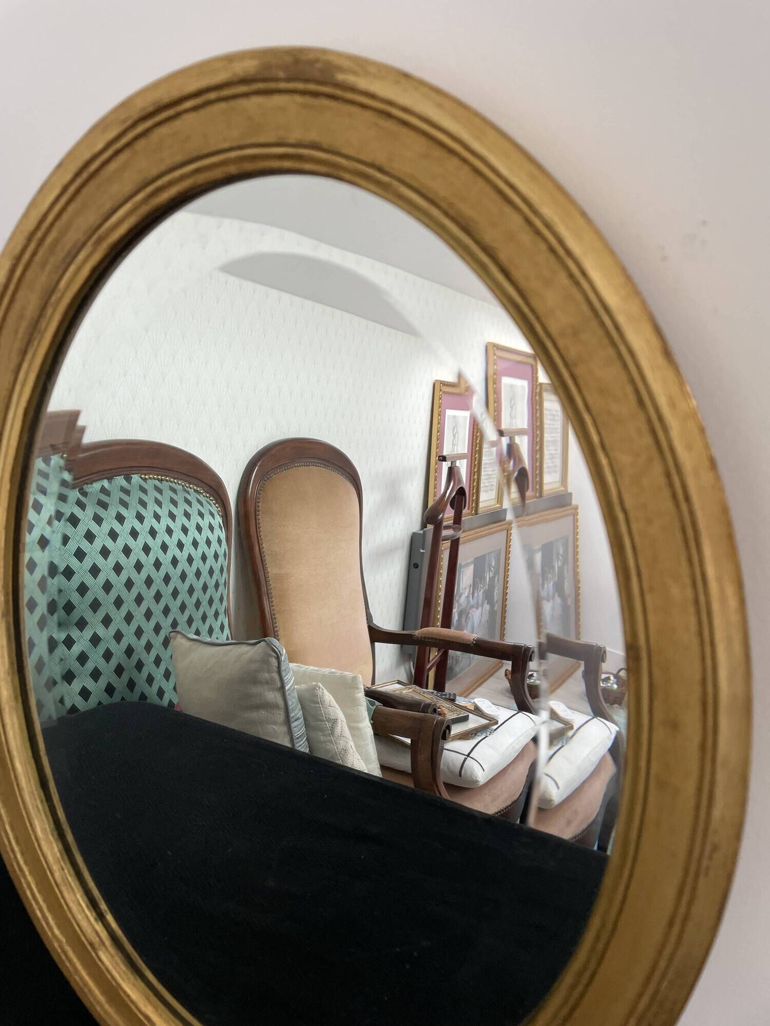 Large wooden mirror - oval - beveled - France - French decoration