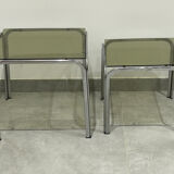 Nest of tables in chrome and smoked glass, set of 2.