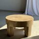 Coffee table, four-legged low table in natural solid monoxyle mango wood.