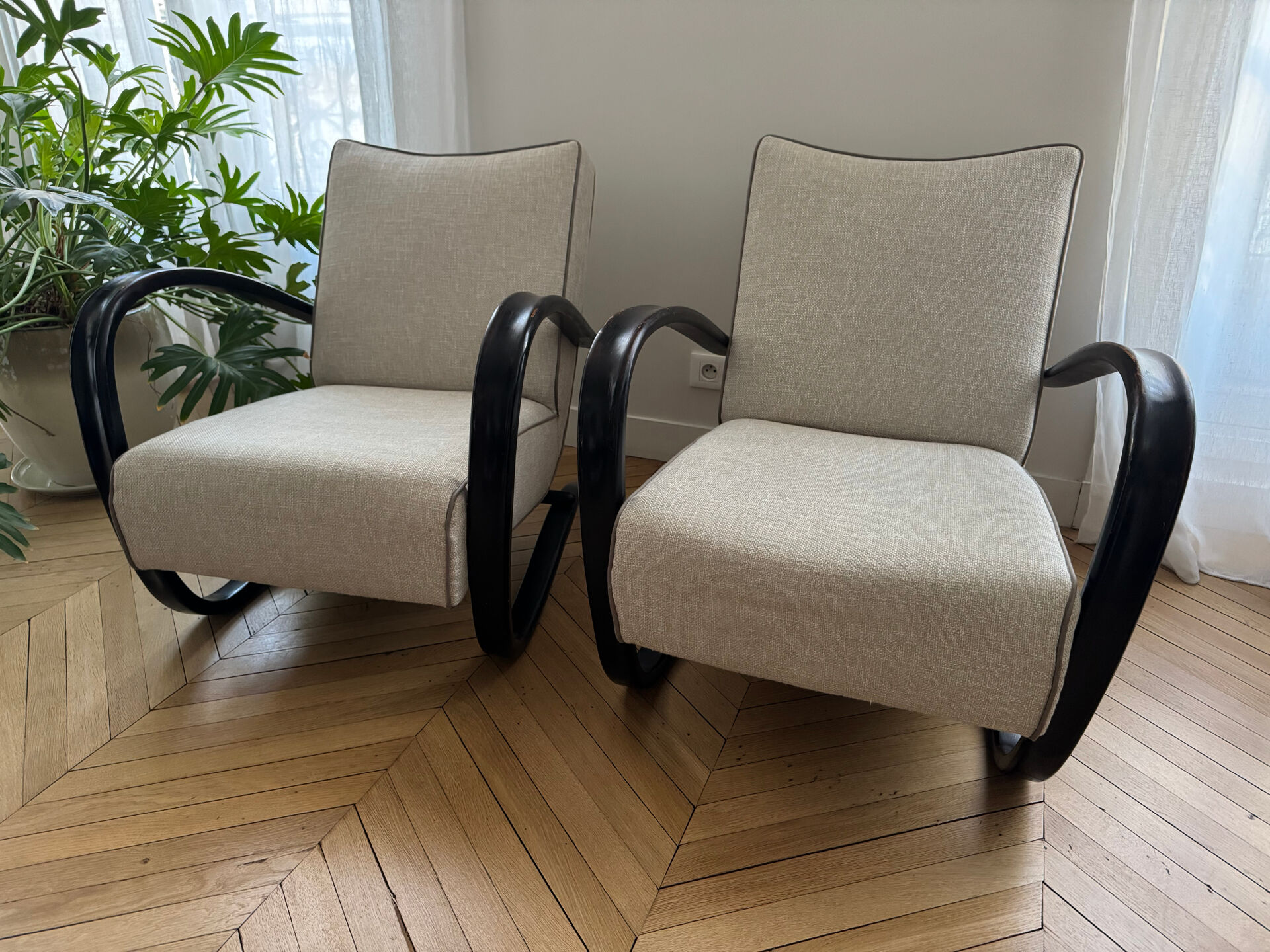 2 Armchairs Model H 269 by Jindrich Halabala, 1930-40s