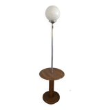 Globe floor lamp in opaline, wood and chrome metal