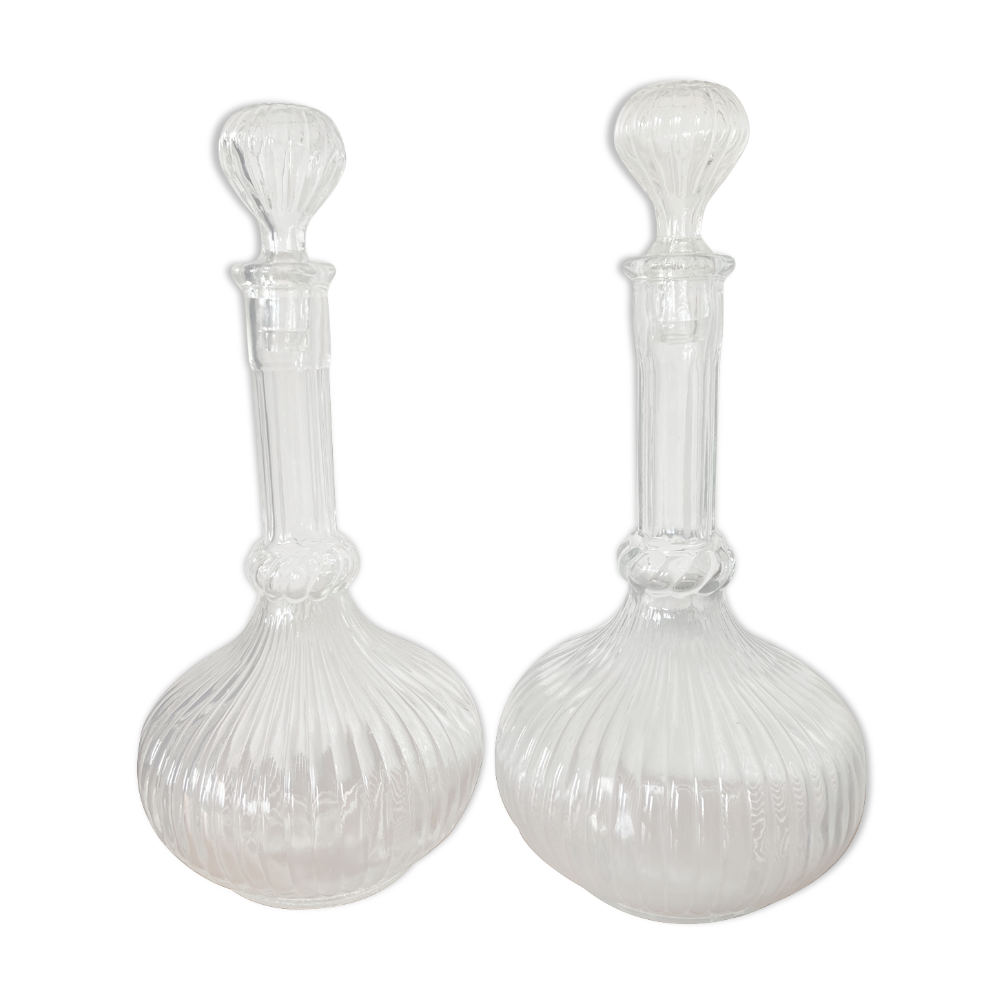 Duo of glass decanters