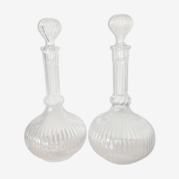 Duo of glass decanters