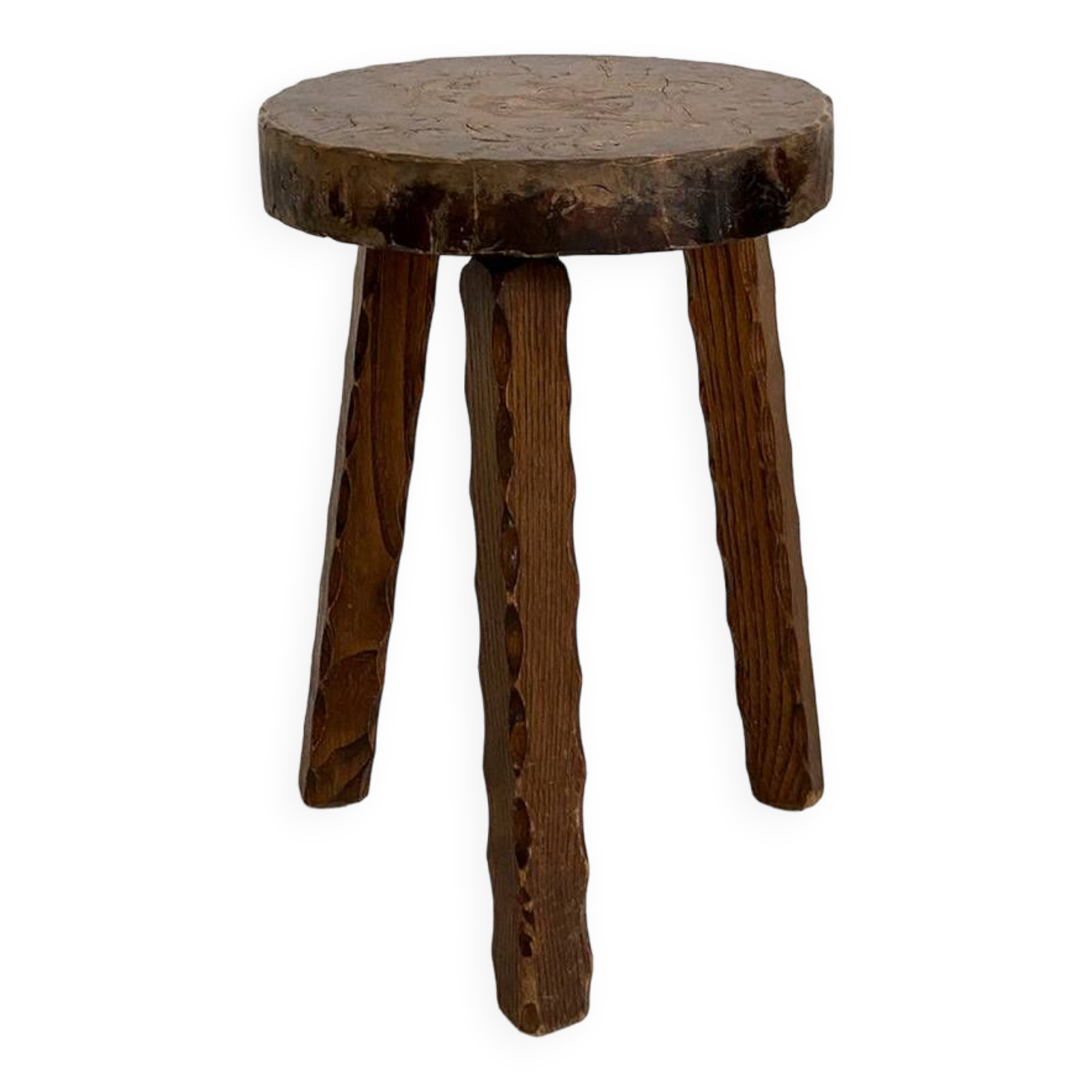 Tripod brutalist solid wood foot stool