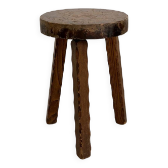 Tripod brutalist solid wood foot stool
