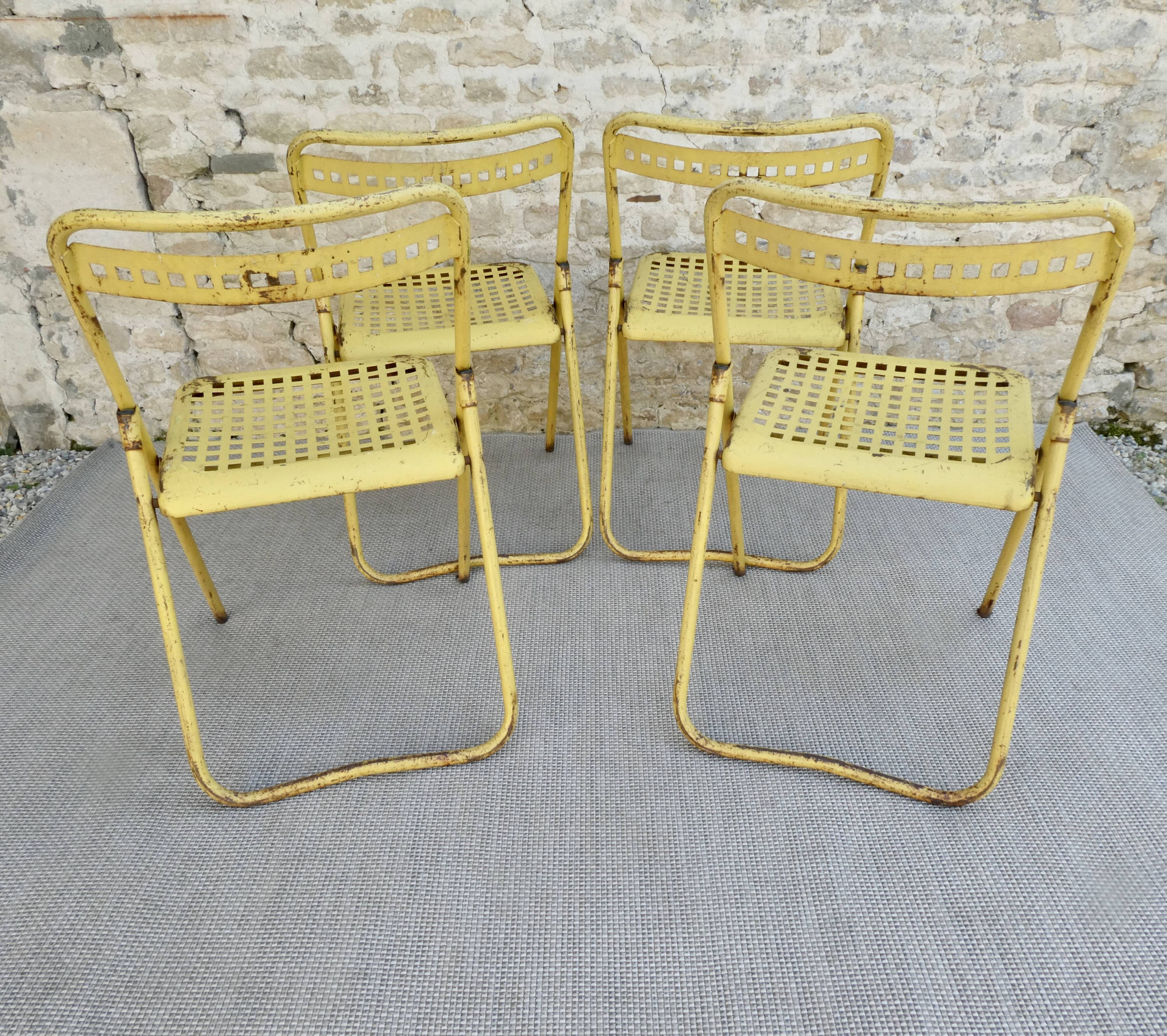 4 folding chairs in Plichaise metal from the Souvignet brand, 60s