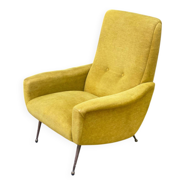 Fauteuil italien jaune moutarde style Mid-Century