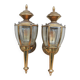 2 antique carriage lantern wall lights in brass & glass
