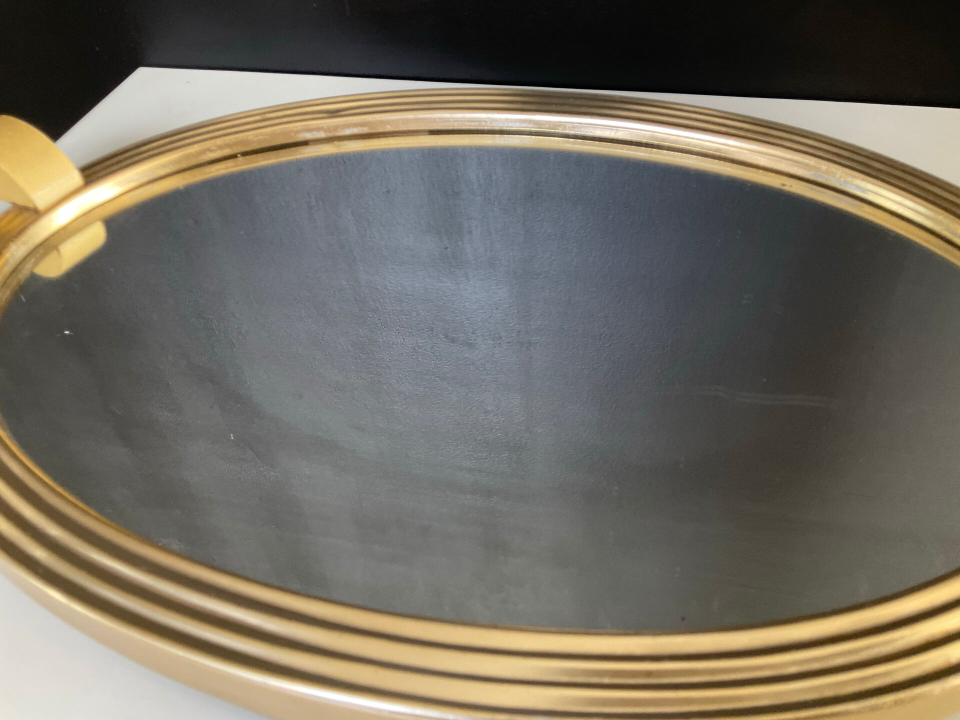 Plateau Art déco en aluminium doré bois et miroir