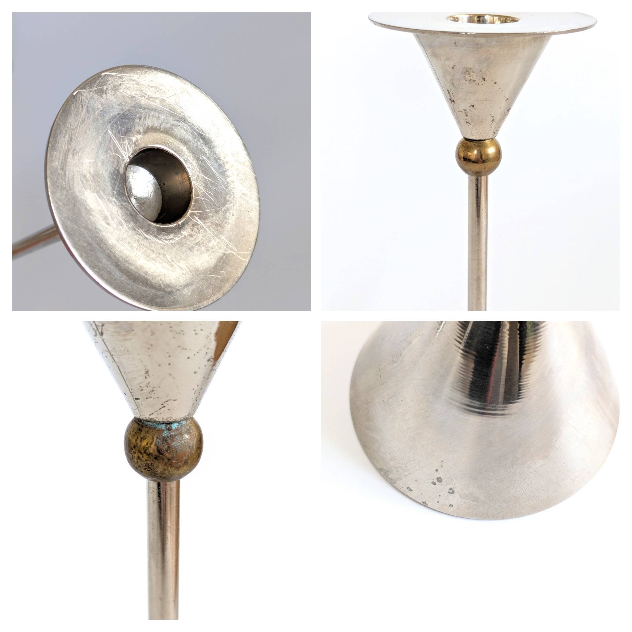 Pair of candlesticks | Steel and brass | Postmodern 1980s