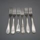Set of 6 mismatched old silver metal forks for a chic table