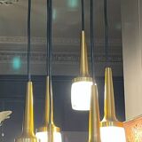 Cascade chandelier 6 elements, Staff Leuchten, brass and gold-plated aluminum, glass, ca 1970