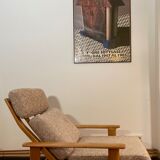 Relax armchair Scandinavian style chaise longue in wood and wool