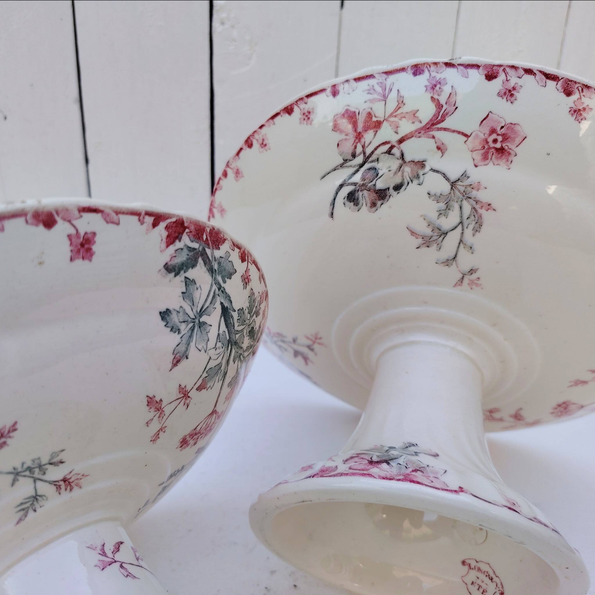 Paire de compotiers, faïence Longwy, modèle été