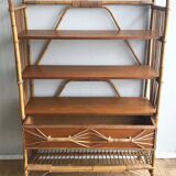 1960s rattan and wood shelf