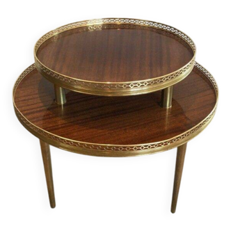 Tripod gueridon in neoclassical style made of mahogany, brass, and a golden metal base.