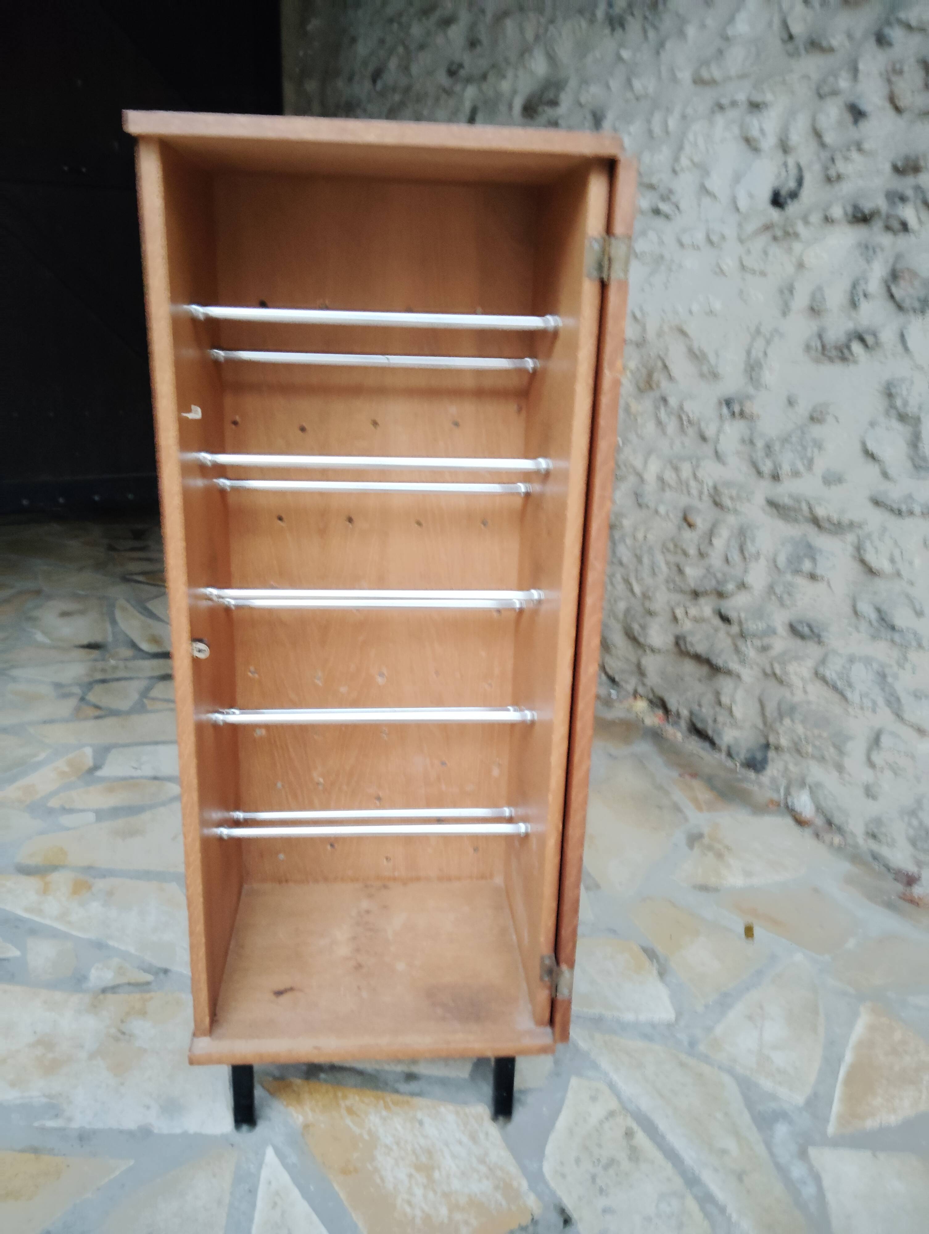 Small vintage Scandinavian shoe cabinet with 1 door.