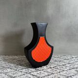 Modernist floor vase, ceramic vase 50, vase black orange, 60s, West German Pottery