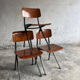 Set of 4 Eromes Marko Holland 1960s Chairs — Dark Wood Veneer Seats, Black Metal Frames