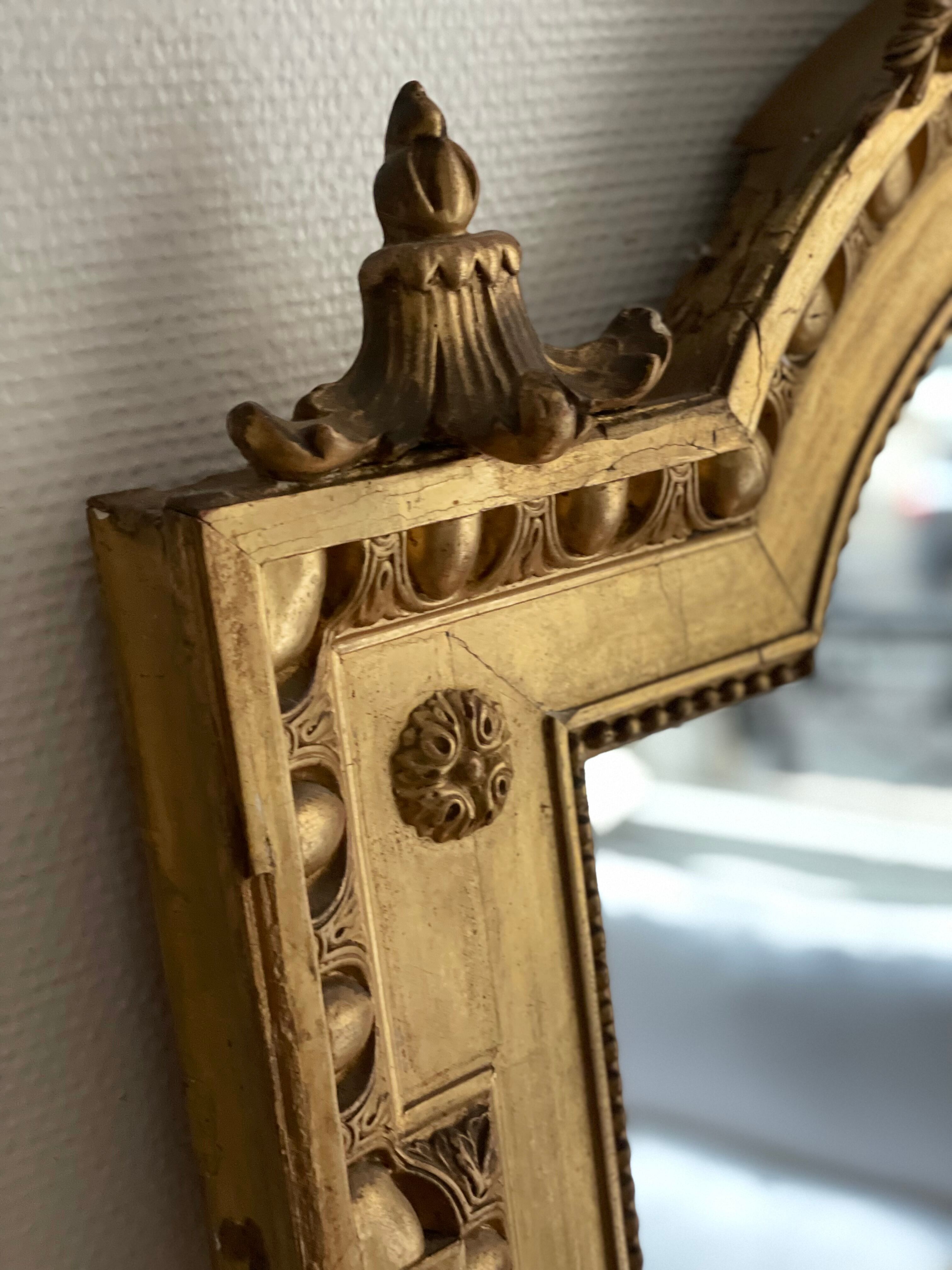 Antique napoleon mirror lll gilded pediment with rare gold leaf 103x182cm