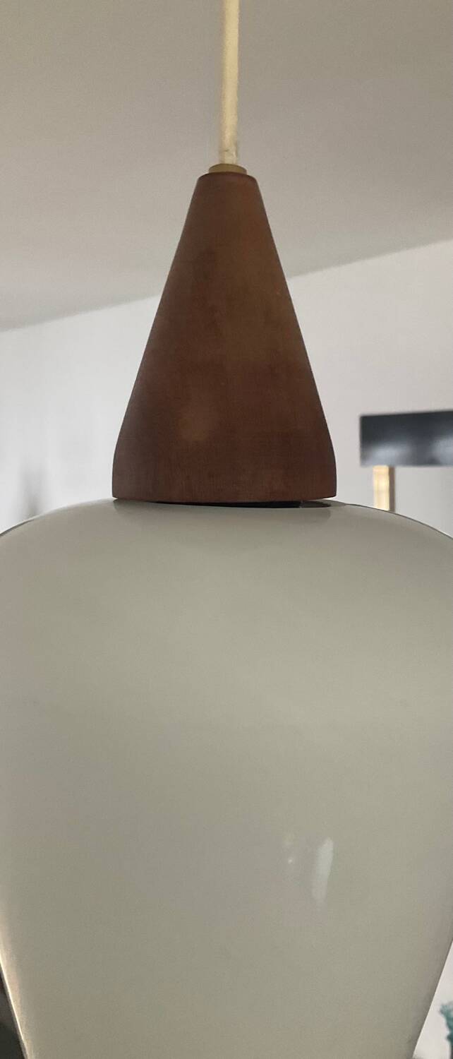 Louis Kalff 60s pendant light in teak and opaline