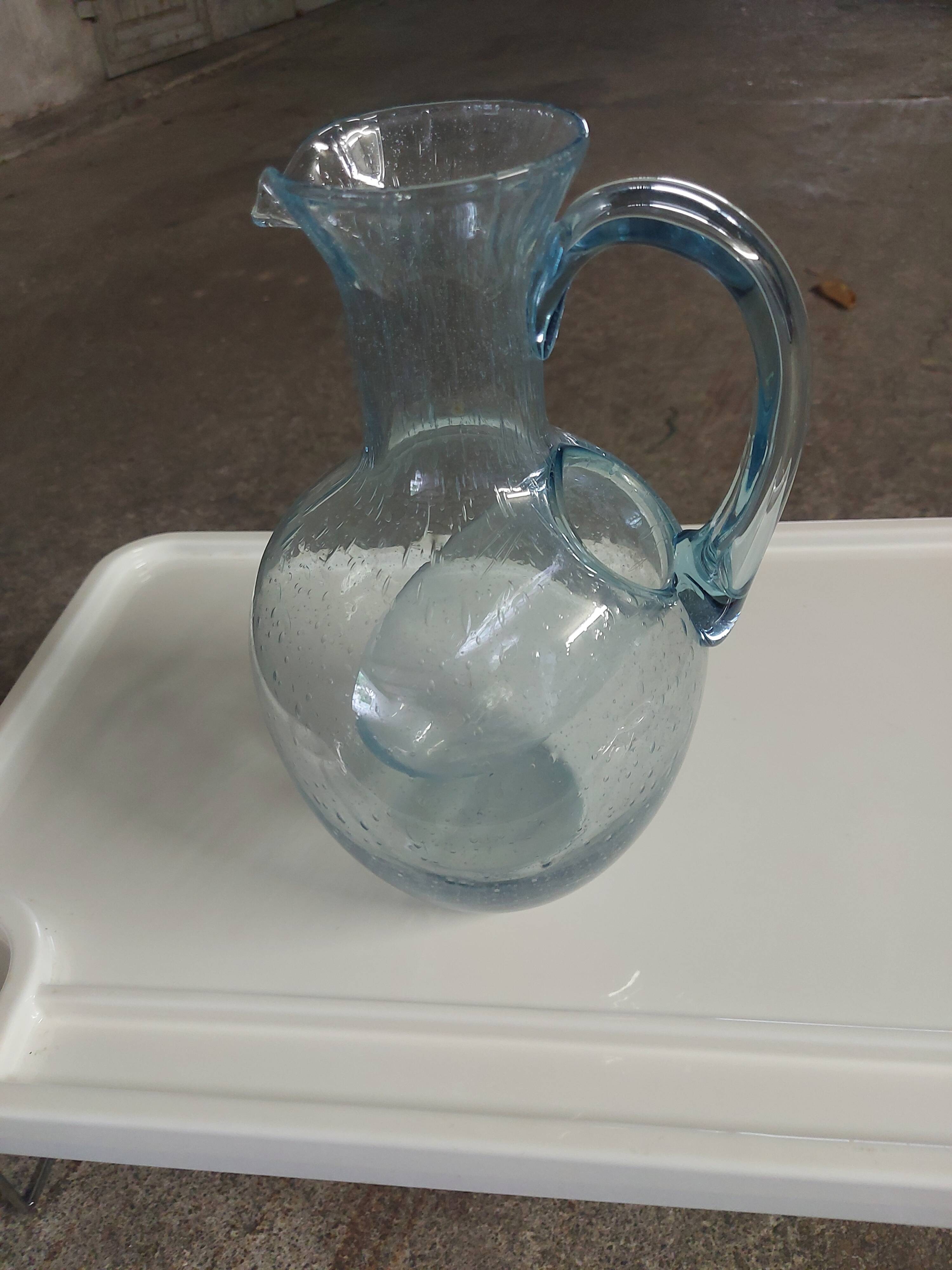 Biot blown glass decanter with ice cube tank