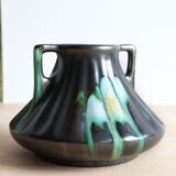 Thulin Airain flamed stoneware vase with handles, Belgium, Art Deco period