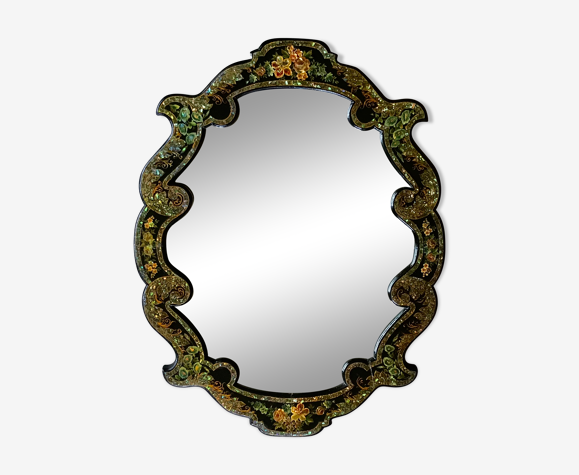 Miroir Napoleon III en bois noirci et nacre, fin 19ème siècle