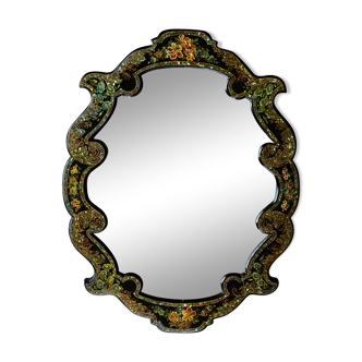 Miroir Napoleon III en bois noirci et nacre, fin 19ème siècle