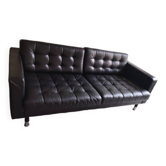 Black leather padded 3-4 seater sofa