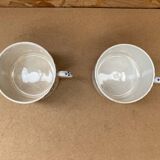 Pair Antique Creil & Montereau Mug Checkerboard Pattern Ceramic France