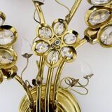Large pair of vintage Palwa crystal and brass flower wall lights with 4 lights. 70s