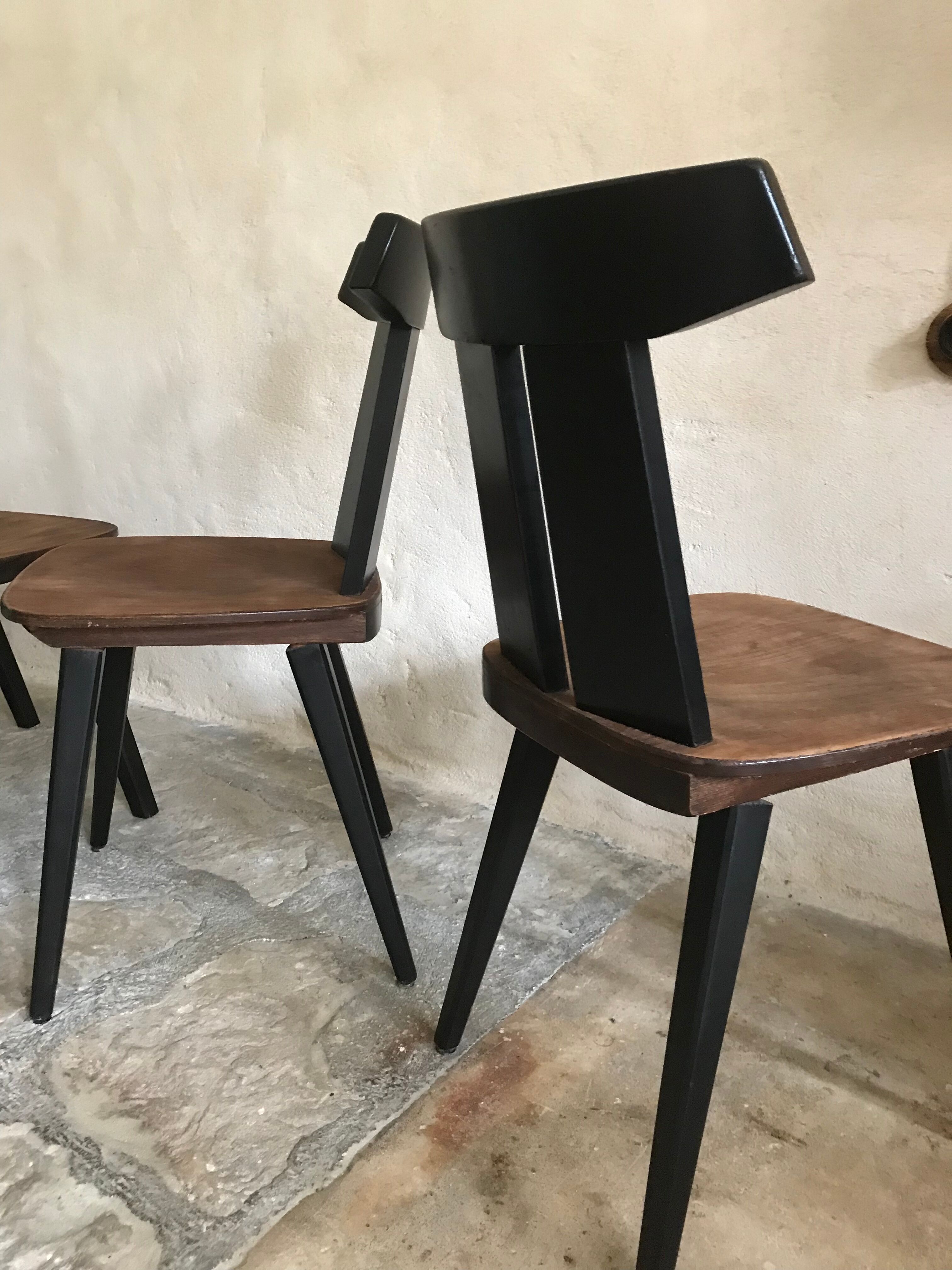 Set of 4 vintage brutalist chairs in beech 1960's