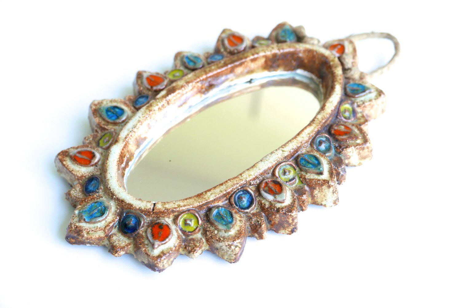 Mirror ceramic wheel, Vallauris, 60 years  - 22,3x14,5cm