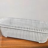 White perforated sheet metal planter by Mathieu Mategot