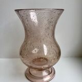 Vase en verre bullé de biot rose années 60-70