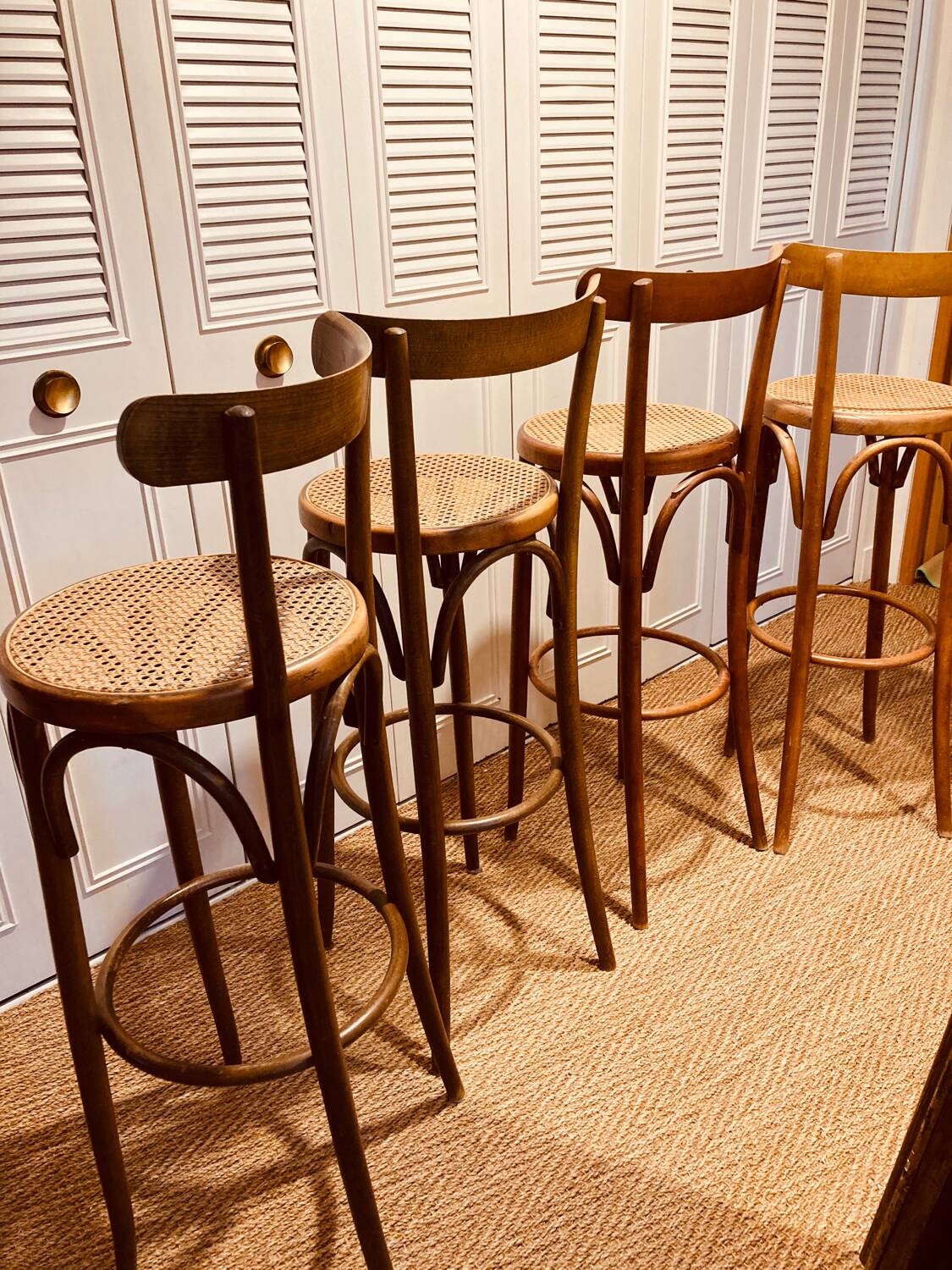 Bentwood and cane bar stools