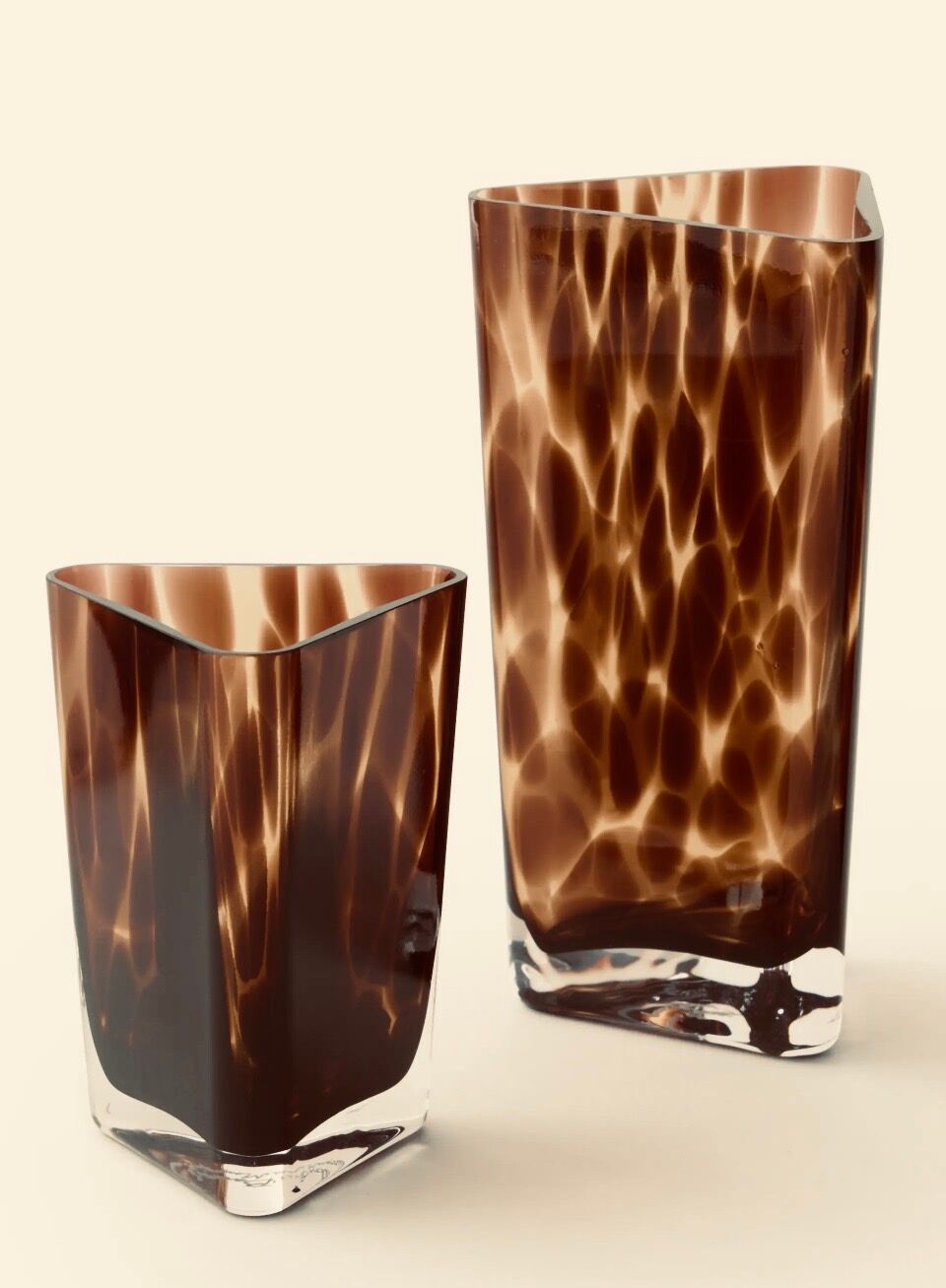 Large triangular glass vase