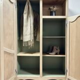 Renovated antique wardrobe – natural wood & sage green interior